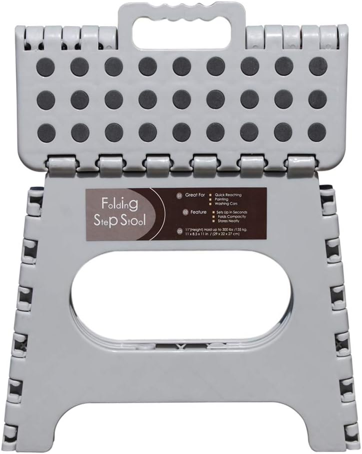 BEEANDEE Non-Slip Folding Step Stool, Sturdy Safe Enough - Holds up to 300 Lb - 11 inch Footstool for Adults or Kids, Folding Ladder Storage/Opens Easy, for Kitchen,Toilet,Camping (Light Grey, 11'') - Image 2