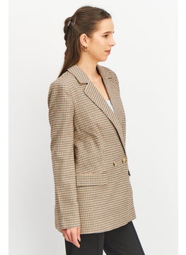 Tchibo Women Comfort Fit Checkered Casual Blazer, Brown Combo  - Image 3