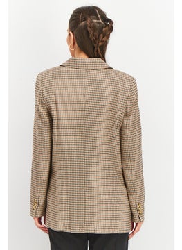 Tchibo Women Comfort Fit Checkered Casual Blazer, Brown Combo  - Image 4