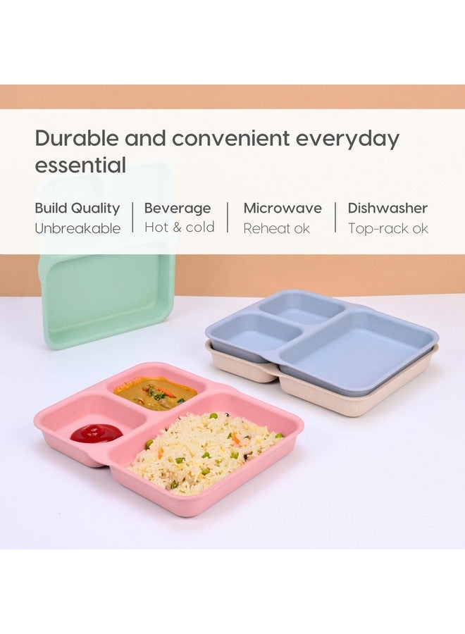 Eha Earth Friendly 3 Partition Plates for Kids | Plate Set of 4 | 8 inch | Made with Rice Husk Biocomposite | Breakfast Plates | Unbreakable Dinner Plates Set | Microwave Safe Plates | Multicolor - Image 4