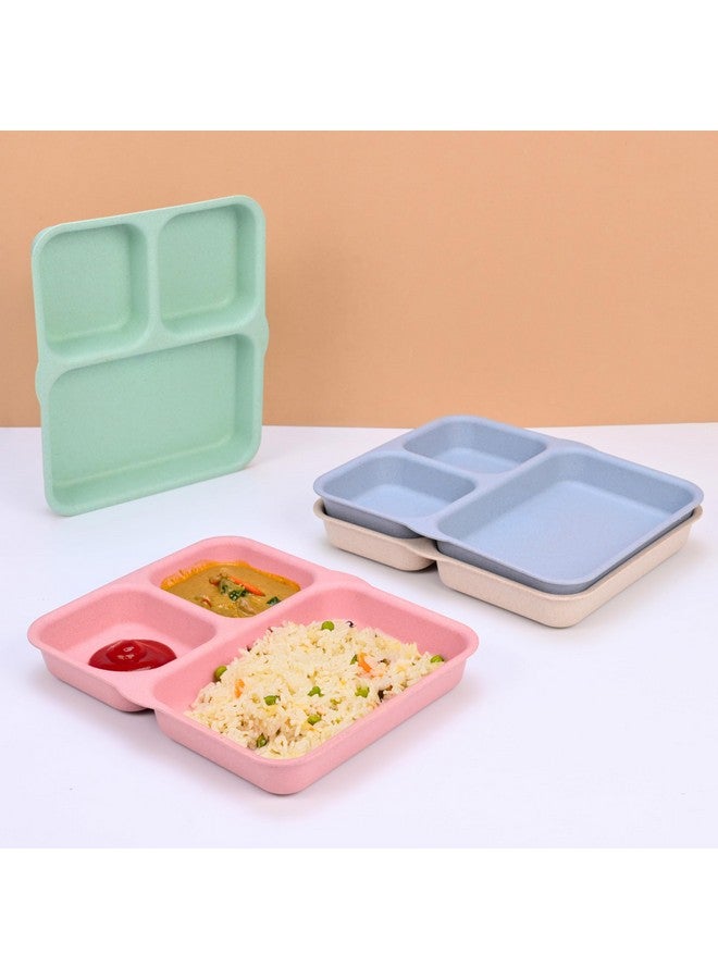 Eha Earth Friendly 3 Partition Plates for Kids | Plate Set of 4 | 8 inch | Made with Rice Husk Biocomposite | Breakfast Plates | Unbreakable Dinner Plates Set | Microwave Safe Plates | Multicolor - Image 1