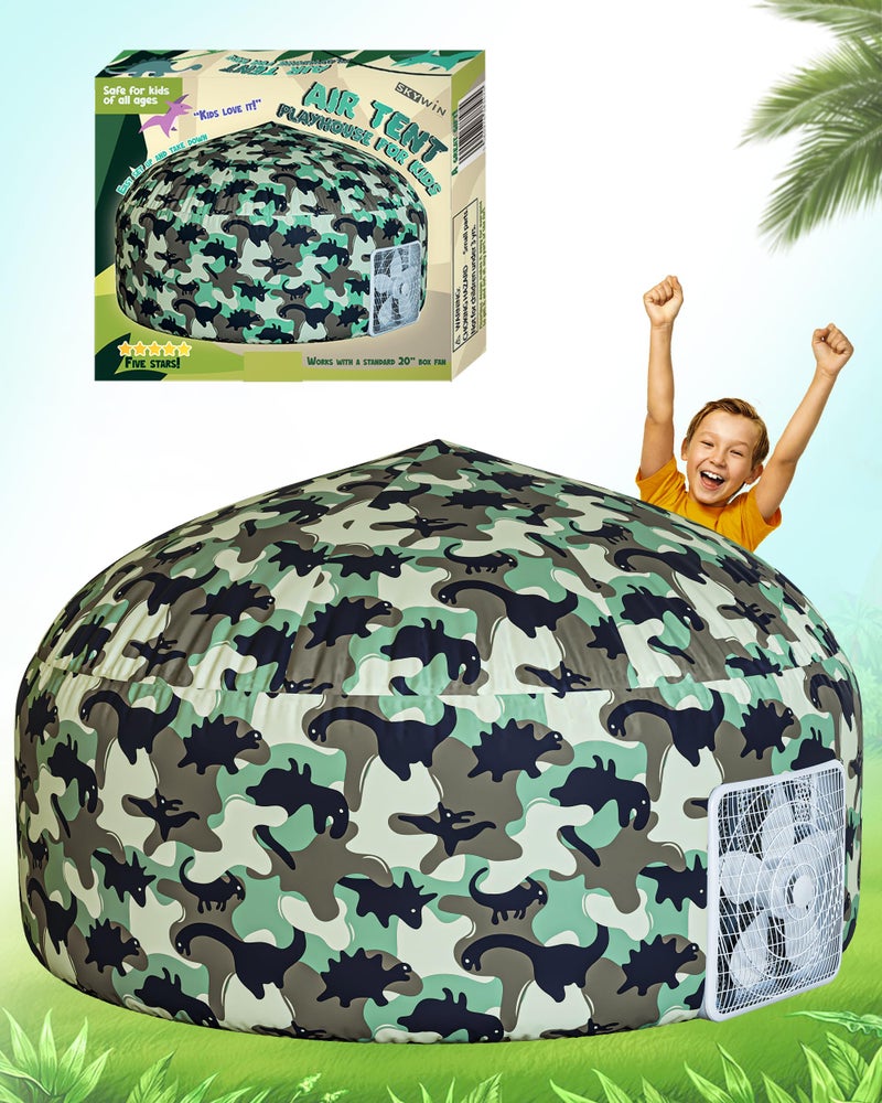 Skywin Inflatable Tent for Kids (Dino-Camo), Classic Inflatable Air Tent for Kids Sets Up and Stores Away in Seconds, Improved Blow up Fort (Fan NOT Included) - Image 1