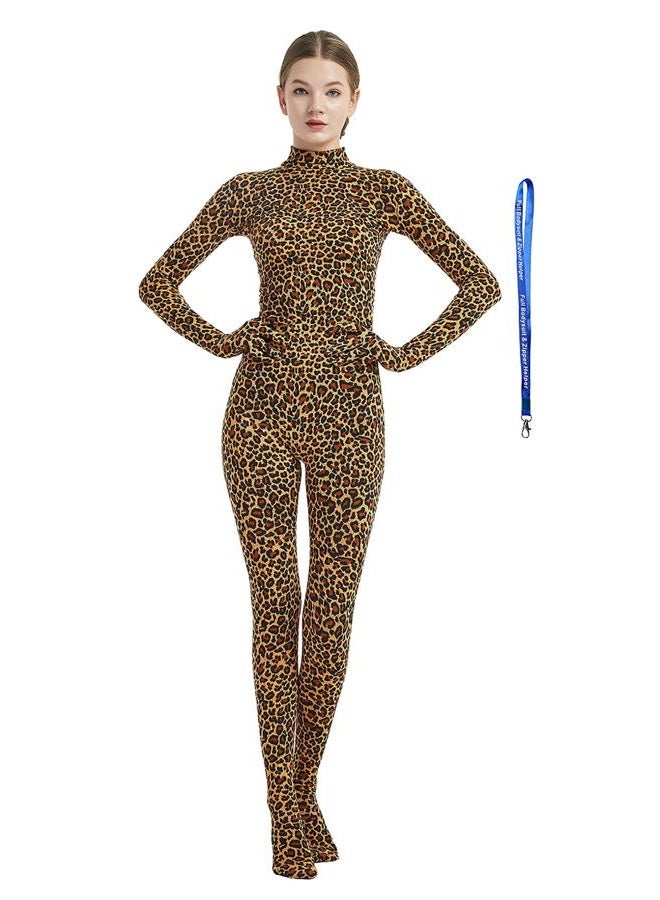 Full Bodysuit Womens Costume Without Hood Spandex Zentai Unitard Body Suit, Leopard, S - Image 1