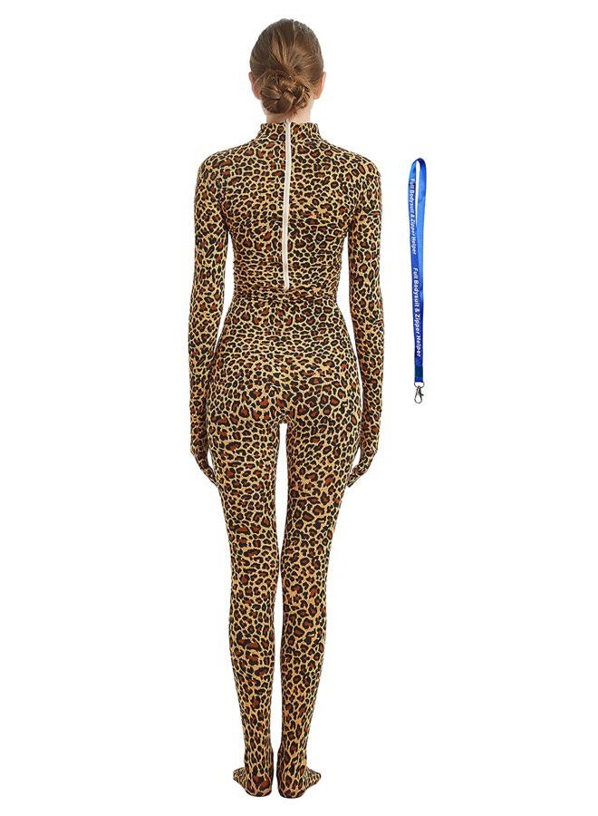 Full Bodysuit Womens Costume Without Hood Spandex Zentai Unitard Body Suit, Leopard, S - Image 2