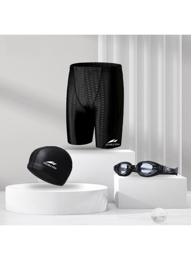 Loquat Pisces Men's Shark-like Swimsuit Plus Size Five-point Quick-drying Anti-embarrassment Sun Protection Boxer Swimming Trunks Professional Swimming Suit-Color:Imitation Shark Swimming Trunks + Swimming - Image 1