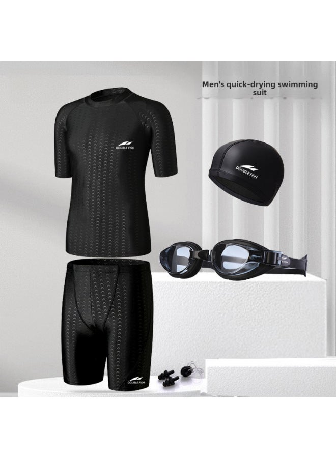 Loquat Pisces Men's Shark-like Swimsuit Plus Size Five-point Quick-drying Anti-embarrassment Sun Protection Boxer Swimming Trunks Professional Swimming Suit-Color:Imitation Shark Swimming Trunks + Swimming - Image 2