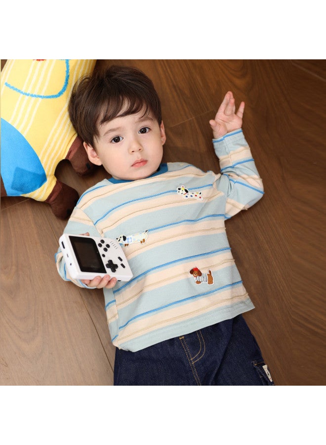 Luson Little O Dad Baby Boys Long Sleeve T-shirt New Spring Autumn Colorblock Puppy Embroidery Baby Striped Top - Image 3