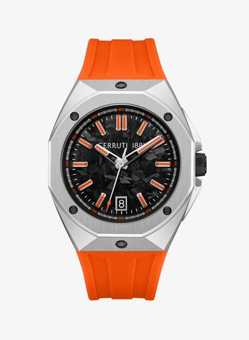 شيروتي 1881 Arezzo Black Carbon Dial Silicone Strap Analog Watch for Men, 41mm