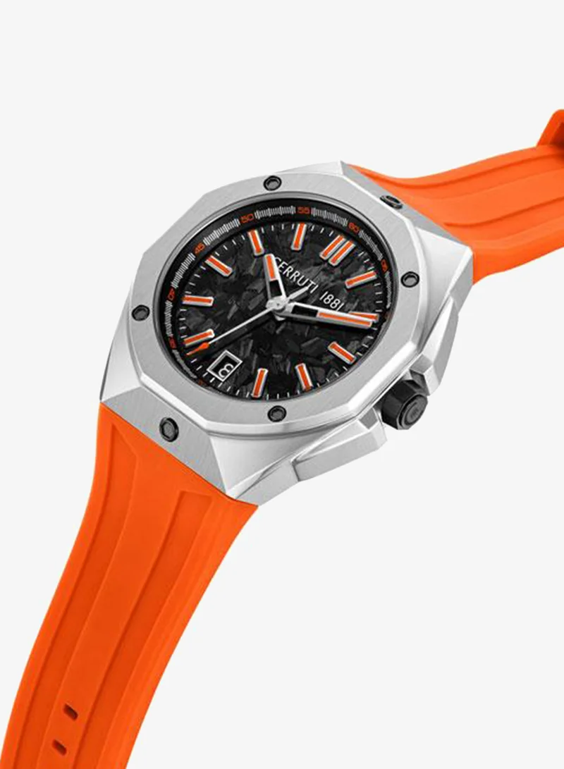 شيروتي 1881 Arezzo Black Carbon Dial Silicone Strap Analog Watch for Men, 41mm