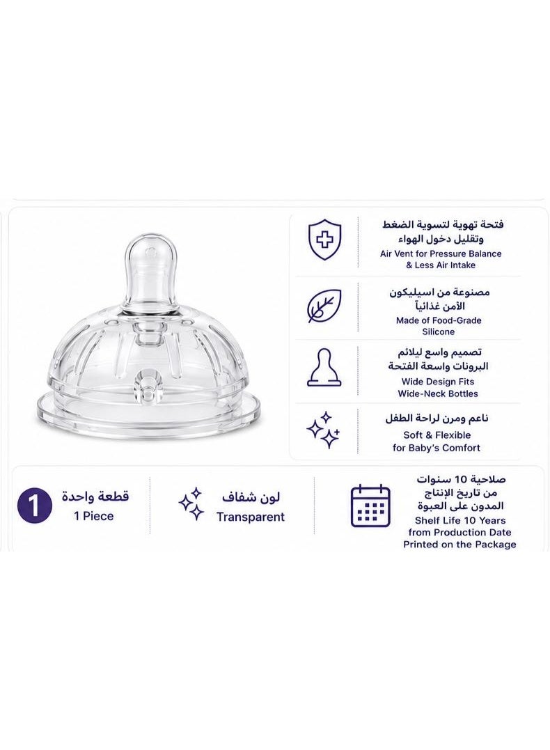 ROVCO Wide Silicone Baby Bottle Nipple with Air Vent, Food-Grade, Transparent, 0 Months+, 1 Piece - Image 3