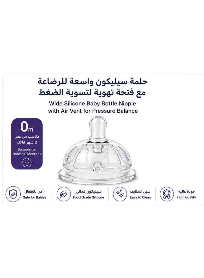 ROVCO Wide Silicone Baby Bottle Nipple with Air Vent, Food-Grade, Transparent, 0 Months+, 1 Piece - Image 2