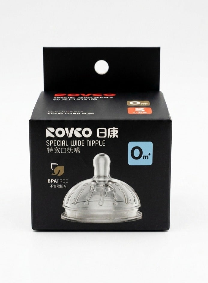 ROVCO Wide Silicone Baby Bottle Nipple with Air Vent, Food-Grade, Transparent, 0 Months+, 1 Piece - Image 1