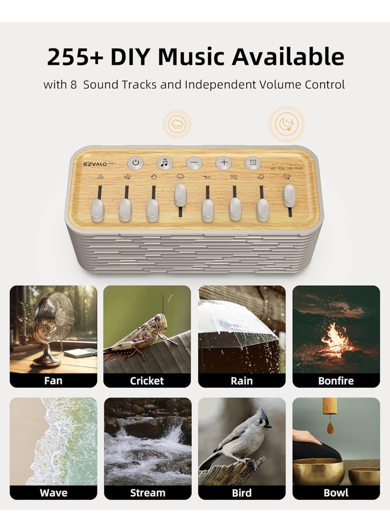 EZVALO White Noise Sound Machine with Night Light, Bluetooth Speaker & Sleep Timer, Wood Finish - Image 2