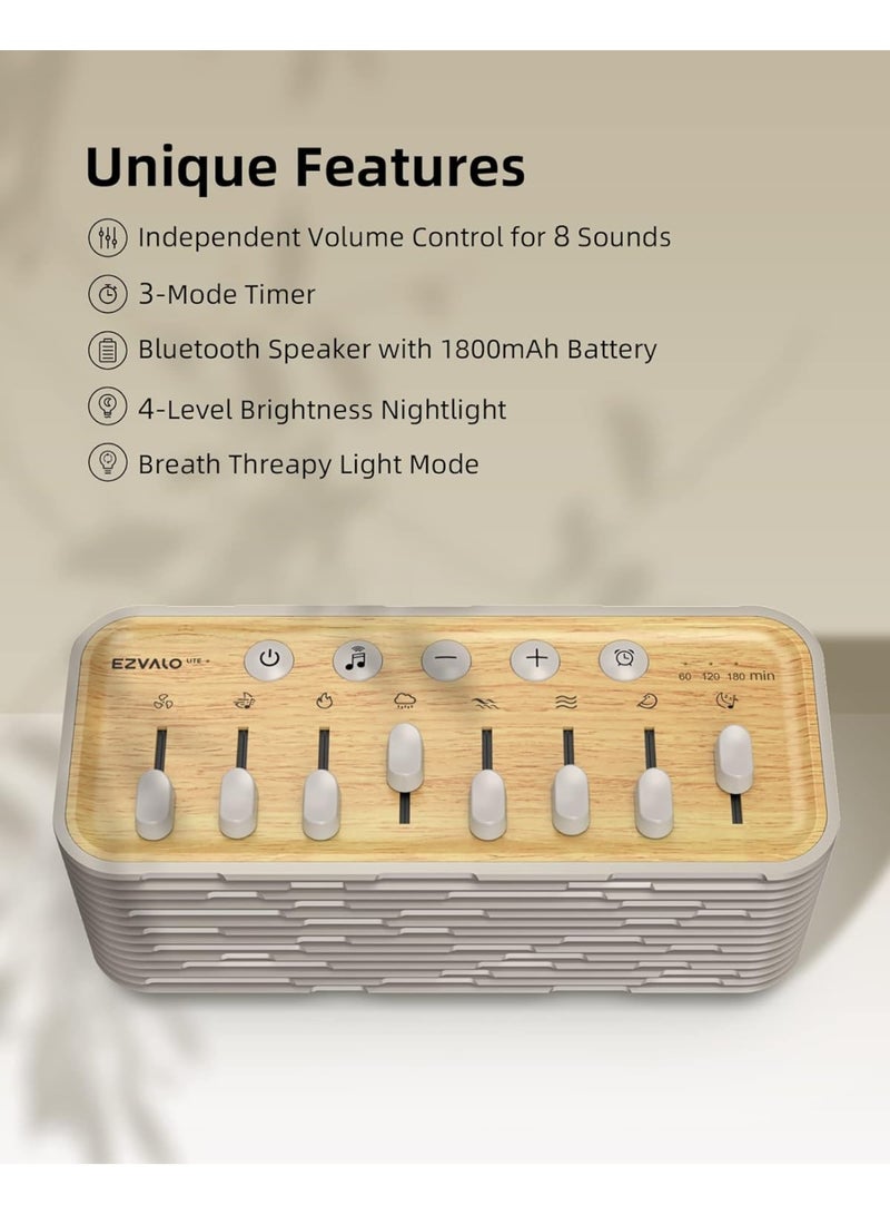 EZVALO White Noise Sound Machine with Night Light, Bluetooth Speaker & Sleep Timer, Wood Finish - Image 4