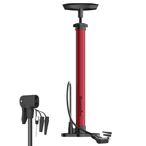 Lifelong Portable High Pressure Bicycle Air Pump | Hand Air Pump to Upto120 PSI | Durable Metal Body with Foldable Base |Red - Image 1