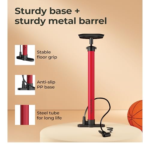 Lifelong Portable High Pressure Bicycle Air Pump | Hand Air Pump to Upto120 PSI | Durable Metal Body with Foldable Base |Red - Image 4