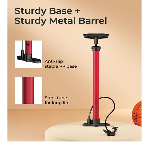 Lifelong Portable High Pressure Bicycle Air Pump | Hand Air Pump to Upto120 PSI | Durable Metal Body with Foldable Base |Red - Image 2