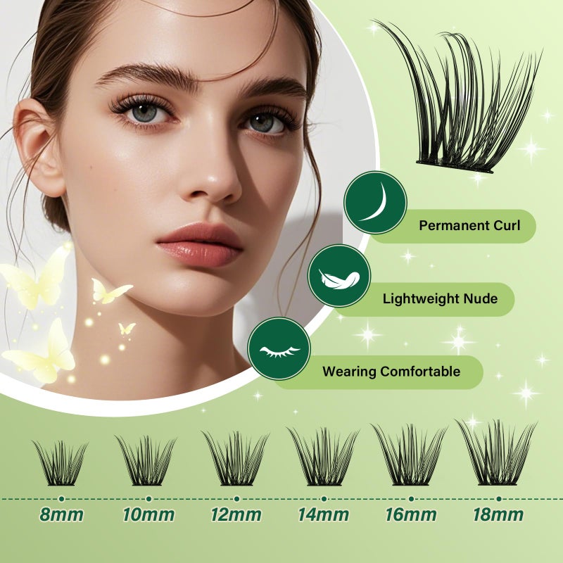KEYYOU Natural Lash Clusters Kit 144Pcs DIY Lash Extension Kit Wispy Eyelash Extensions Kit D Curl 8-18MIX with Bond and Seal and tweezers with Thin Lash Band(KIT-N03-D-8-18MIX) - Image 3