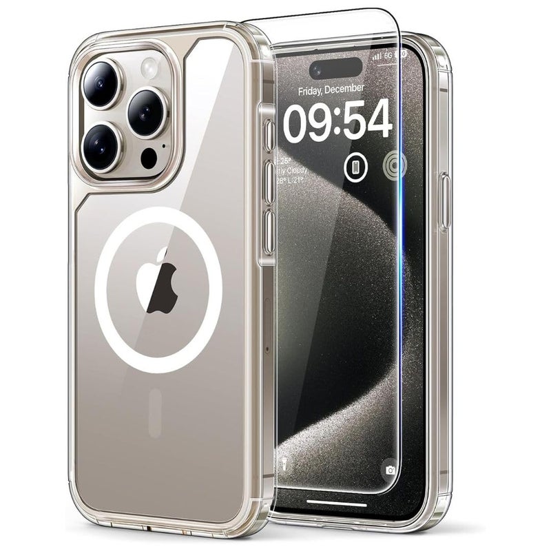 ShieldTech Back Cover Case + Screen Protector for Apple iPhone 16 Pro Max | Mag-Safe Compatible | Transparent Phone Back Cover Case for i Phone 16Pro Max | i Phone 16 ProMax TPU Transparent Case - Image 1