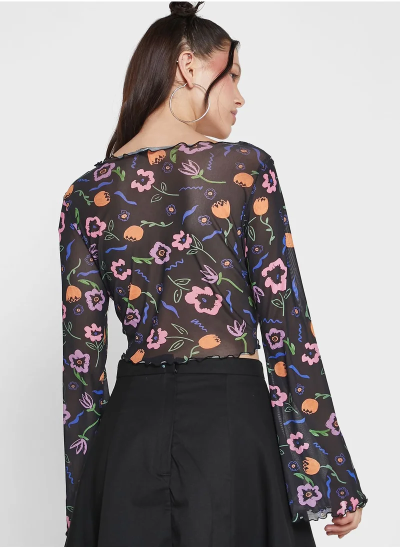 MONKI Floral Print Crop Top