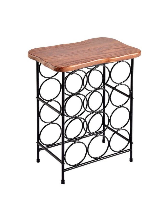 Generic SOLIDWOOD SIDE TABLE TOP WITH METAL RACK  12 BOTTLE RACK STORAGE  - Image 1