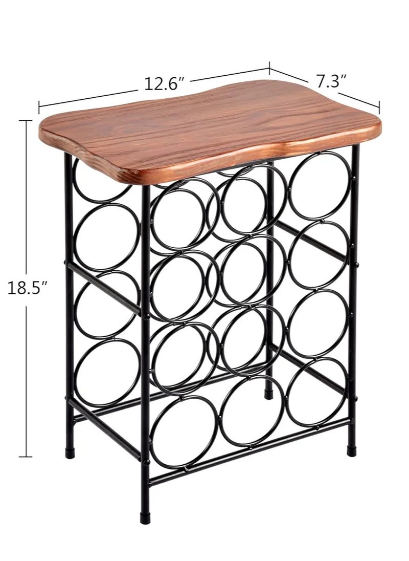 Generic SOLIDWOOD SIDE TABLE TOP WITH METAL RACK  12 BOTTLE RACK STORAGE  - Image 2
