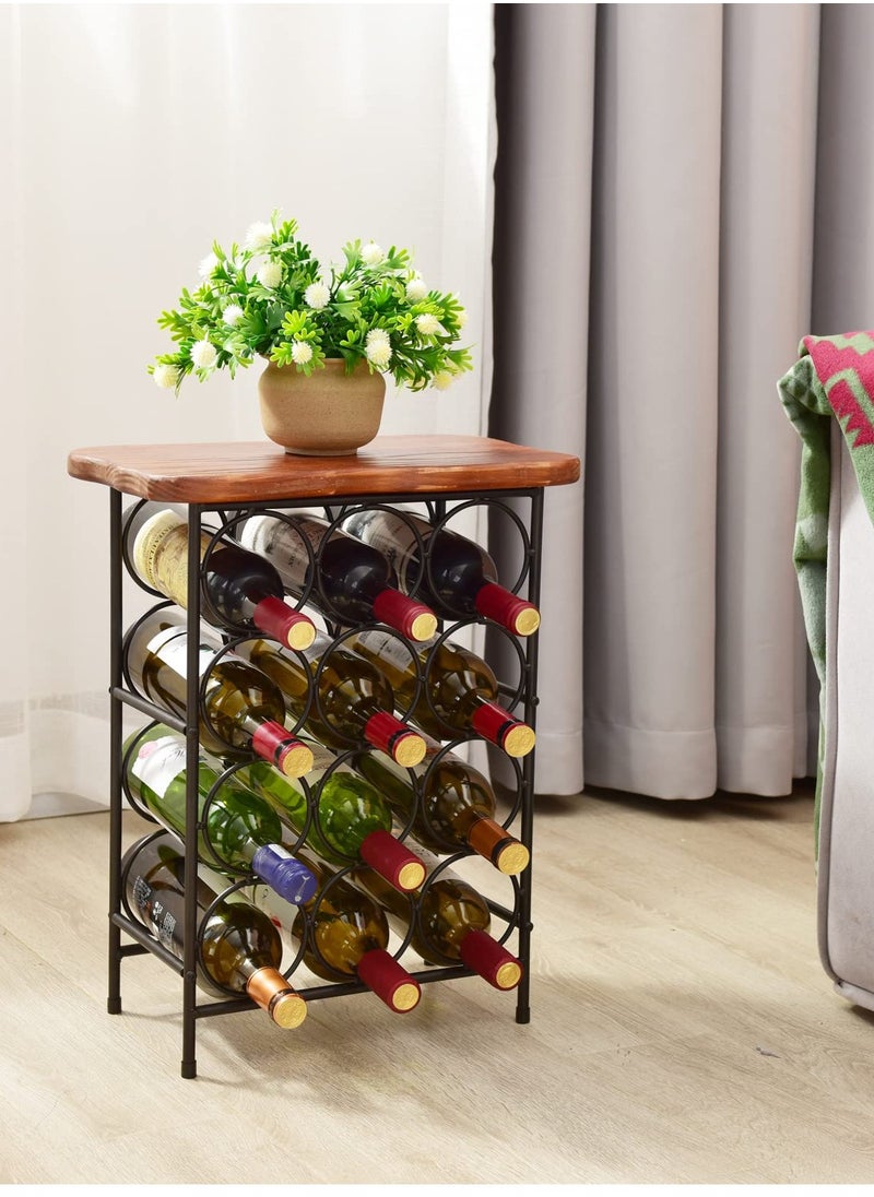 Generic SOLIDWOOD SIDE TABLE TOP WITH METAL RACK  12 BOTTLE RACK STORAGE  - Image 3