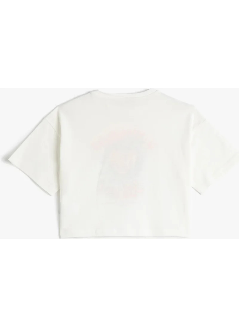 كوتون Crop Oversize T-Shirt Printed Short Sleeve Crew Neck