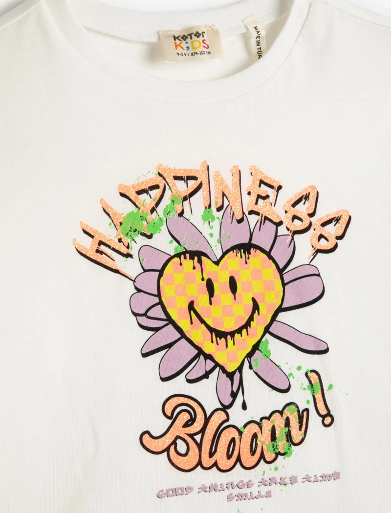 كوتون Crop Oversize T-Shirt Printed Short Sleeve Crew Neck