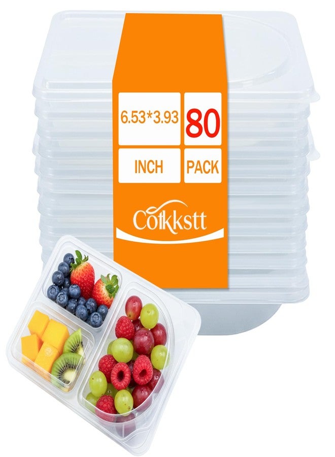 Cotkkstt 80Pack 9oz Reusable Snack Containers with Lids for Kids, 3 Compartment Plastic Condiment Containers, Small Snack Pack Containers, Meal Prep Container, Dipping Cups for Travel, Picnic - Image 1