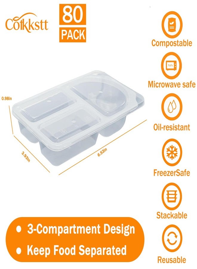 Cotkkstt 80Pack 9oz Reusable Snack Containers with Lids for Kids, 3 Compartment Plastic Condiment Containers, Small Snack Pack Containers, Meal Prep Container, Dipping Cups for Travel, Picnic - Image 2