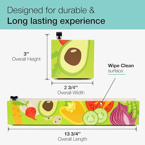 Chicwrap Veggies Refillable Plastic Wrap Dispenser - Includes One 12" x 250' Roll of Professional Grade Plastic Wrap - BPA Free and Kosher Certified - Reusable Dispenser w/Slide Cutter - Image 5