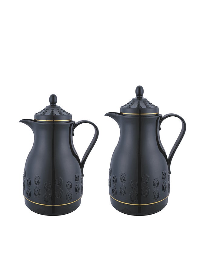 2-Piece Tea/Coffee Flask Set 0.6L & 1L Black/Gold