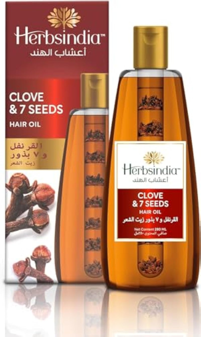 Herbs India Nourishing Clove & 7 Herb Seeds Hair Oil, Makes Hair Thicker & Shiny, Silicone & Paraben Free, 280ml - Image 1