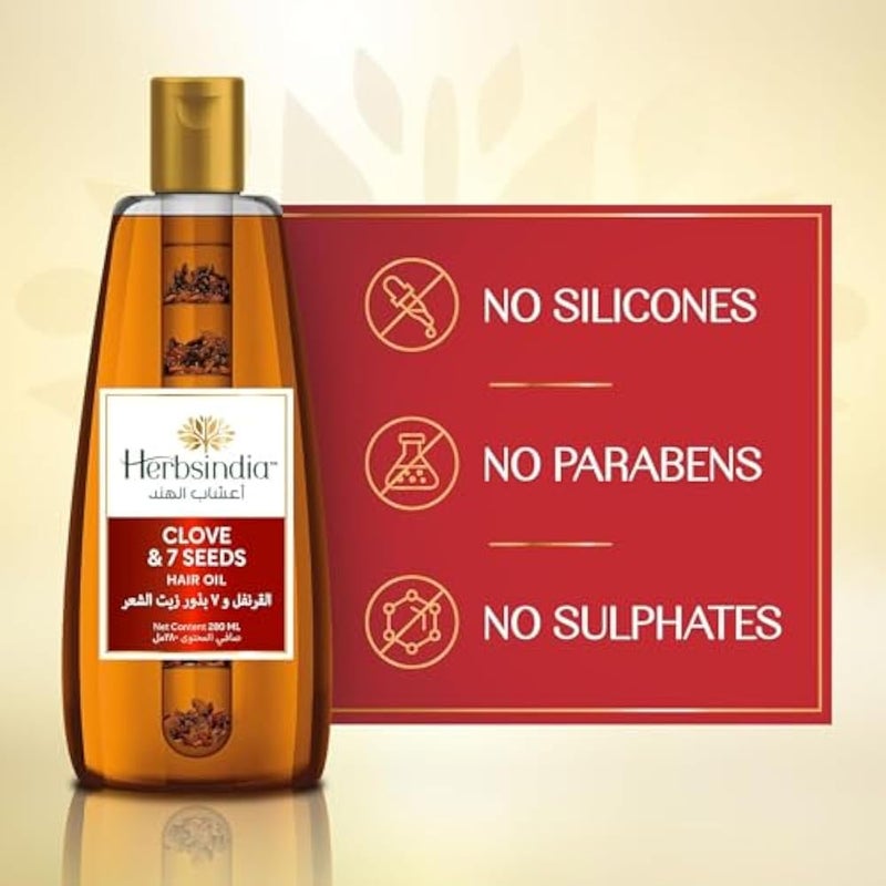Herbs India Nourishing Clove & 7 Herb Seeds Hair Oil, Makes Hair Thicker & Shiny, Silicone & Paraben Free, 280ml - Image 2