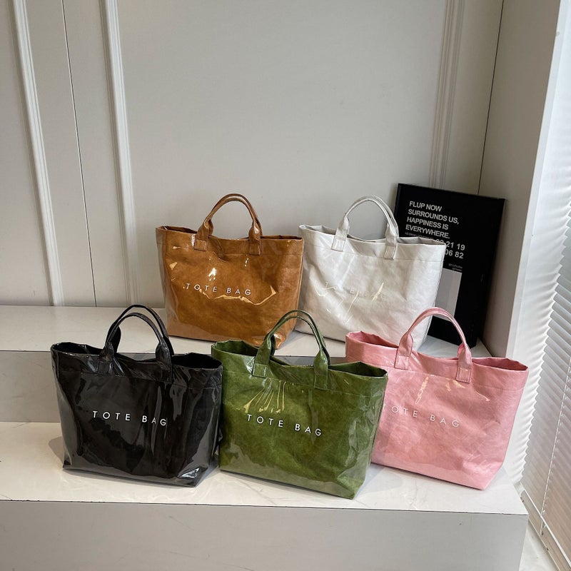 Bright Face Jelly Large Bag Women'S New Fashion Kraft Paper Tote Bag Large Capacity Commuter Handbag All-Match - Image 5