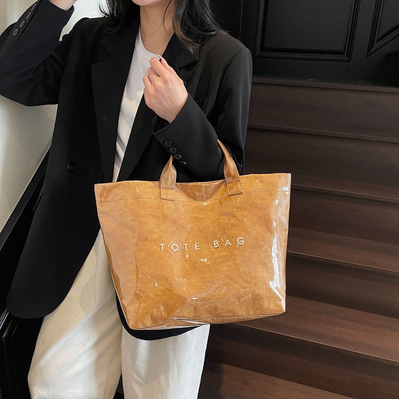 Bright Face Jelly Large Bag Women'S New Fashion Kraft Paper Tote Bag Large Capacity Commuter Handbag All-Match - Image 4