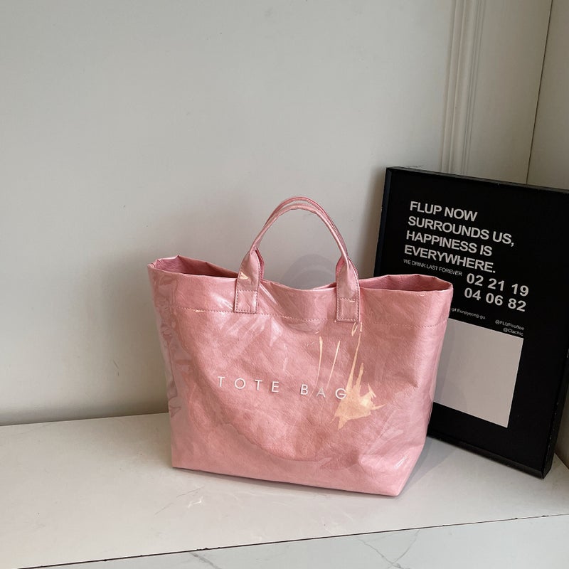 Bright Face Jelly Large Bag Women'S New Fashion Kraft Paper Tote Bag Large Capacity Commuter Handbag All-Match - Image 1