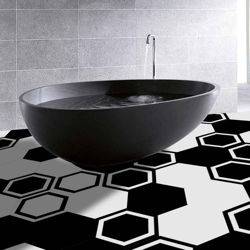 20 pcs Wall Sticker Decals Tile Floor Sticker and White Porcelain Style for Home (Black, White) - Image 5