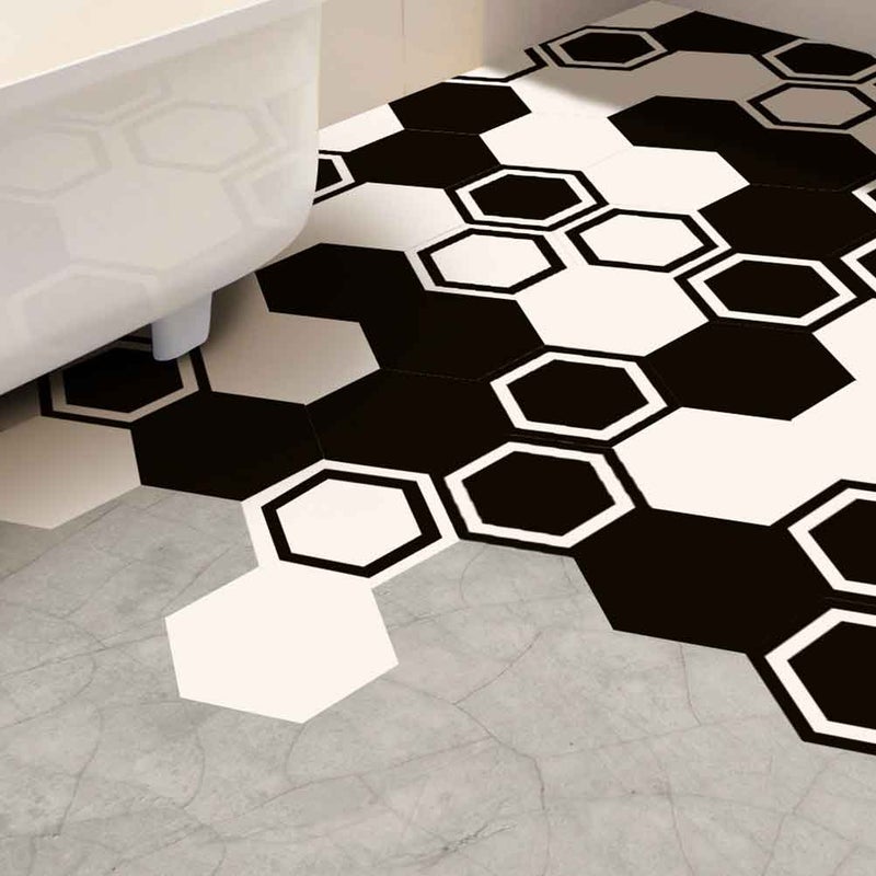 20 pcs Wall Sticker Decals Tile Floor Sticker and White Porcelain Style for Home (Black, White) - Image 3