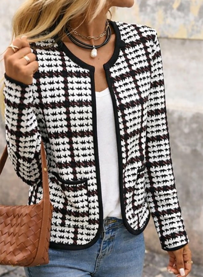 Shein Brillora Women's Houndstooth Long Sleeve Single-Breasted Casual Round Neck Jacket - Image 1