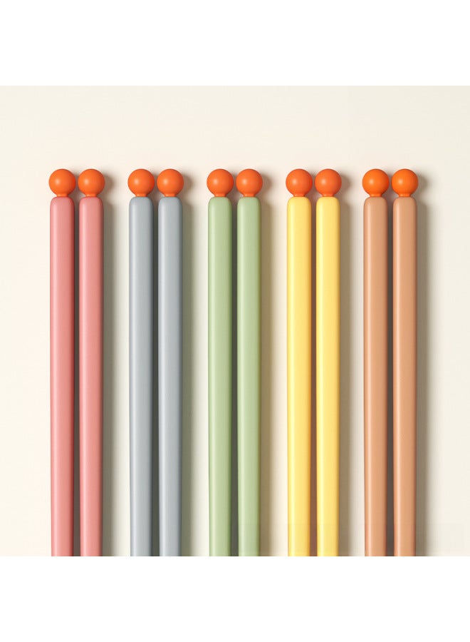 Color Alloy Chopsticks Household One Person Chopsticks Antibacterial Mildew-proof Meal High Temperature Resistant Public Chopsticks Color Separation Family New-Color:Ball Wild Green 5 Pairs-Specifications:Wild Green 5 Pairs  - Image 3