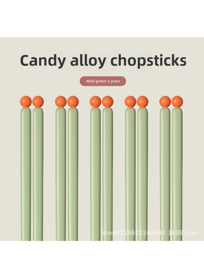 Color Alloy Chopsticks Household One Person Chopsticks Antibacterial Mildew-proof Meal High Temperature Resistant Public Chopsticks Color Separation Family New-Color:Ball Wild Green 5 Pairs-Specifications:Wild Green 5 Pairs  - Image 1