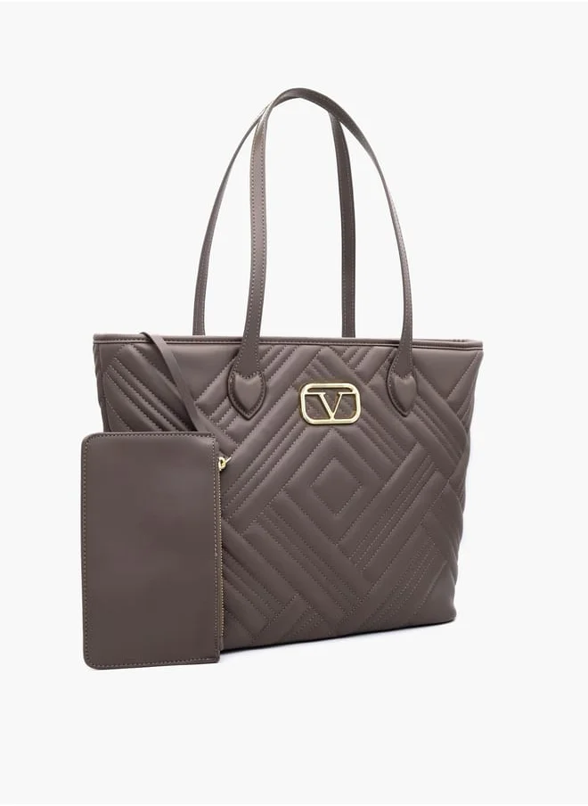 V Italia Quilted Tote Bag with Double Handle and Pouch