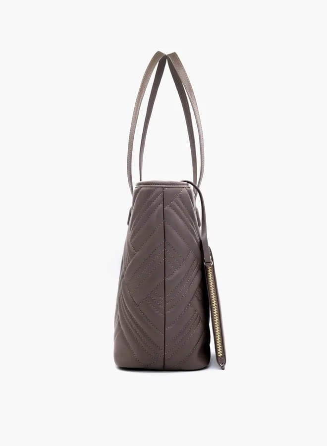 V Italia Quilted Tote Bag with Double Handle and Pouch