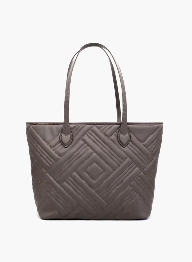 V Italia Quilted Tote Bag with Double Handle and Pouch