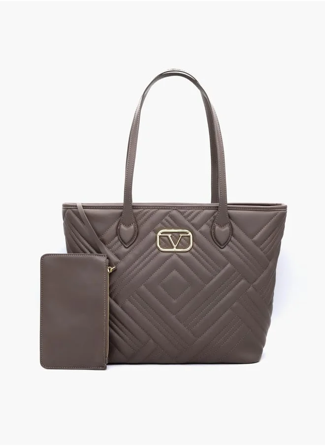V Italia Quilted Tote Bag with Double Handle and Pouch