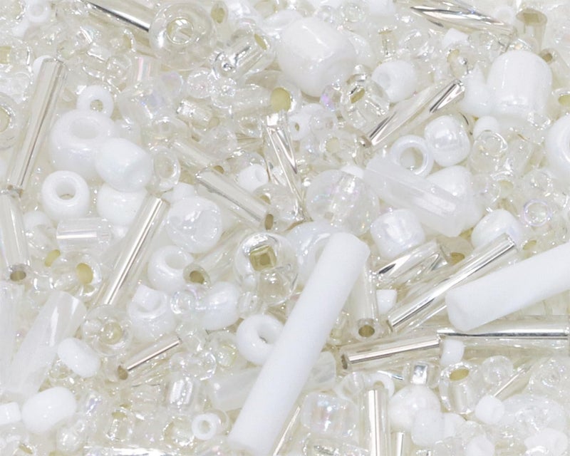 PPhtony Mixed Craft Beads 1000Pcs20g Glass Seed Beads Tube Beads Bugle Beads 1545mm Small Loose Spacer Beads for DIY Bracelets Necklace Earring Jewelry Making Silver White - Image 3
