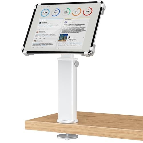 AboveTEK iPad Desk Grommet Mount, Adjustable Tablet Desk Mount with 360° Rotation & 180° Tilt, Fits 9.7"-13" Tablets, Anti-Theft iPad Stand, Heavy-Duty Aluminum Tablet Stand, Perfect for Work - Image 1