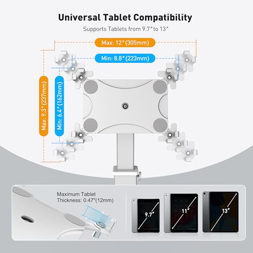 AboveTEK iPad Desk Grommet Mount, Adjustable Tablet Desk Mount with 360° Rotation & 180° Tilt, Fits 9.7"-13" Tablets, Anti-Theft iPad Stand, Heavy-Duty Aluminum Tablet Stand, Perfect for Work - Image 4